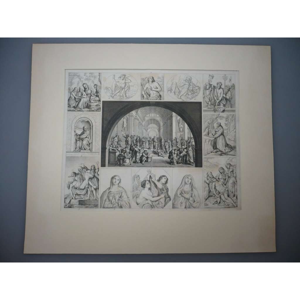 Náboženské motivy - oceloryt cca 1870, grafika, nesignováno