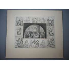 Náboženské motivy - oceloryt cca 1870, grafika, nesignováno