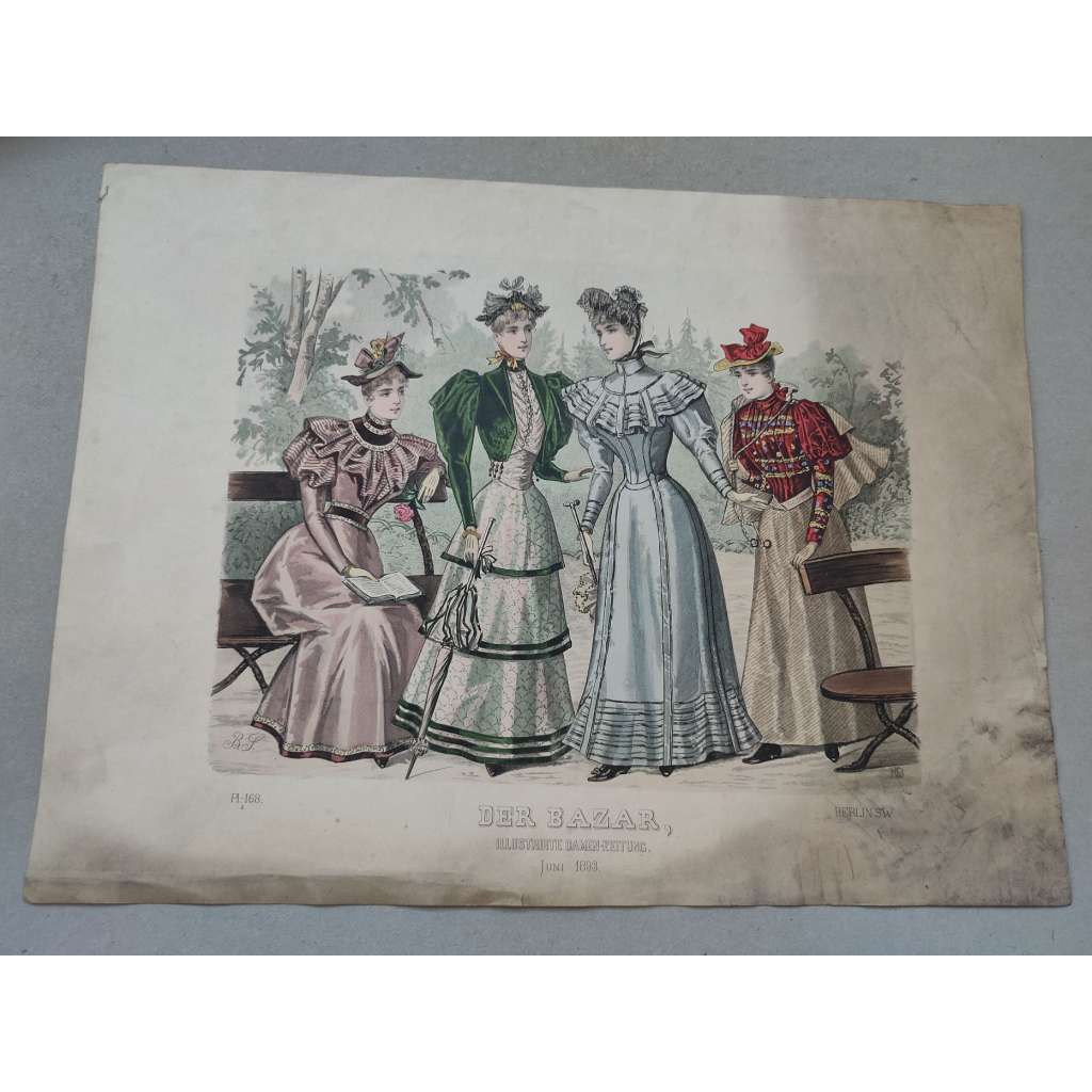 Der Bazar 1893, Německo - [Móda, ošacení, klobouk, účes] - kolorovaná litografie, grafika, nesignováno