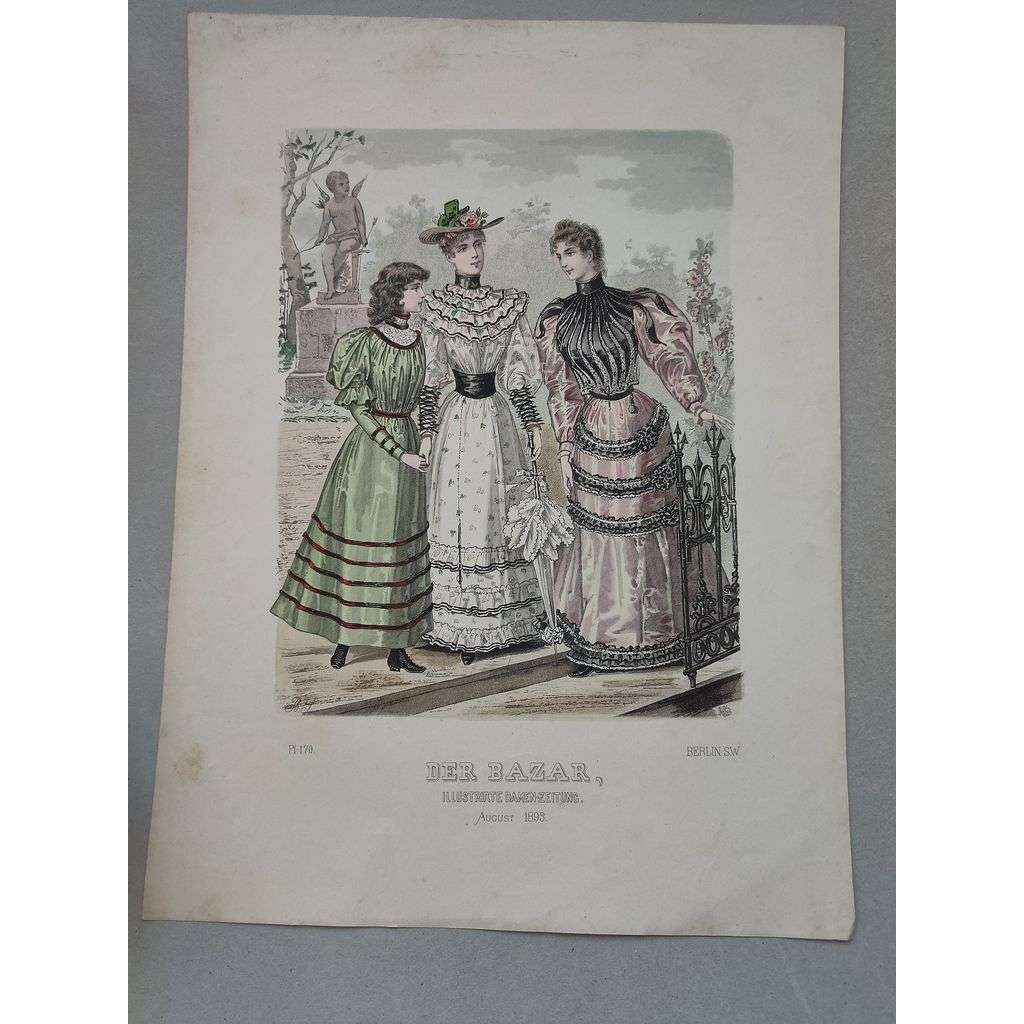Der Bazar 1893 , Německo - [Móda, ošacení, klobouk, účes] - kolorovaná litografie, grafika, nesignováno