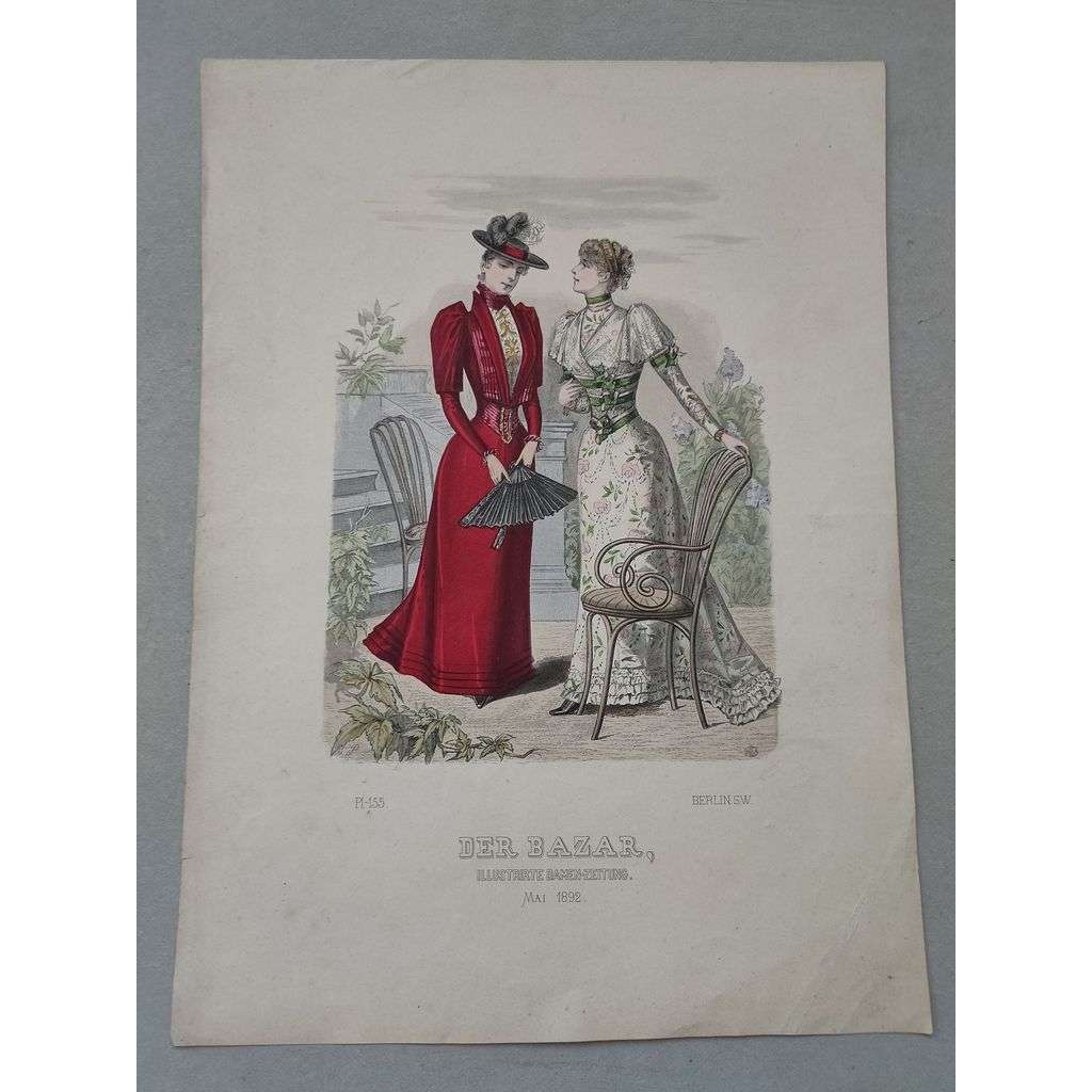 Der Bazar 1892, Německo - [Móda, ošacení, klobouk, účes] - kolorovaná litografie, grafika, nesignováno