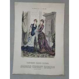 Biedermeier 1881 [móda, oblečení, ženy] - kolorovaná litografie cca 1850, grafika, nesignováno