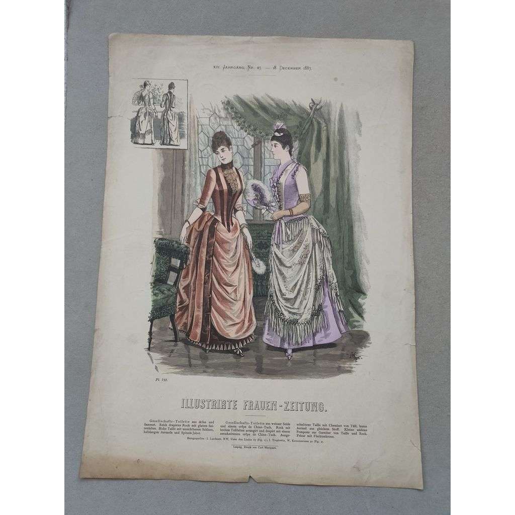 Biedermeier 1887 [móda, oblečení, ženy] - kolorovaná litografie cca 1850, grafika, nesignováno