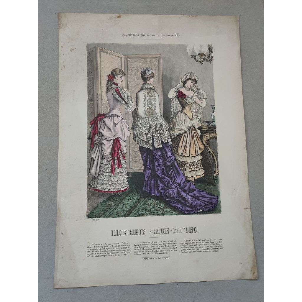 Biedermeier 1882 [móda, oblečení, ženy] - kolorovaná litografie cca 1850, grafika, nesignováno