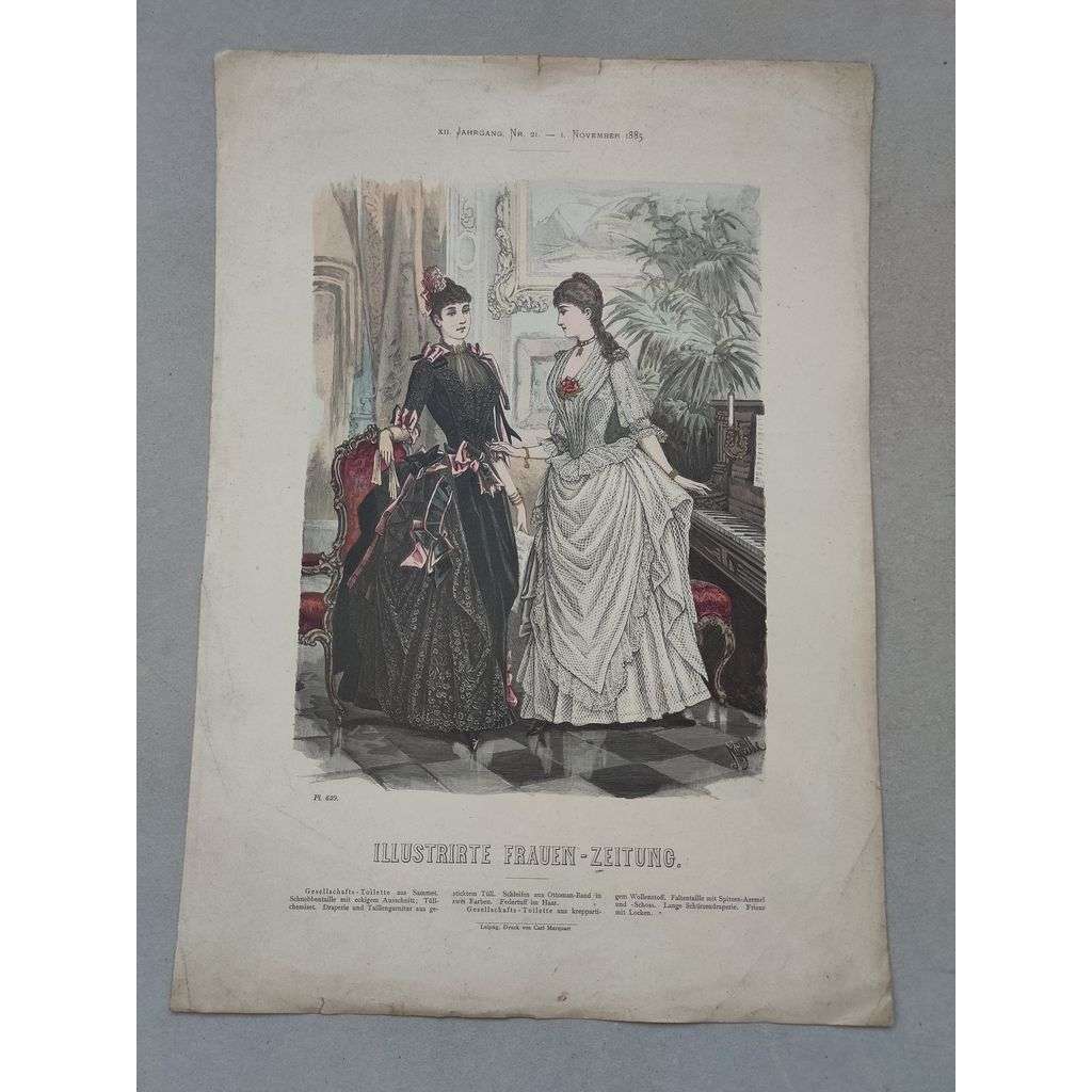 Biedermeier 1885 [móda, oblečení, ženy] - kolorovaná litografie cca 1850, grafika, nesignováno