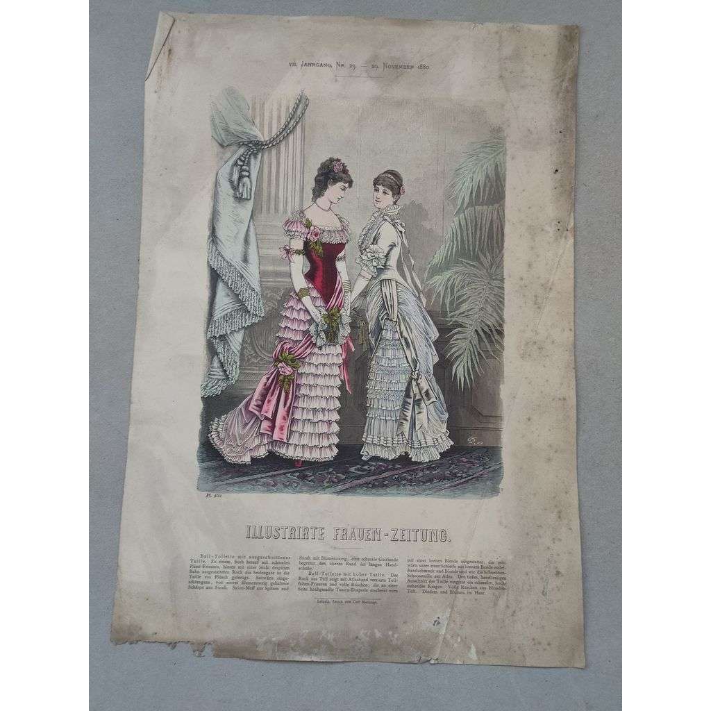 Biedermeier 1880 [móda, oblečení, ženy] - kolorovaná litografie cca 1850, grafika, nesignováno