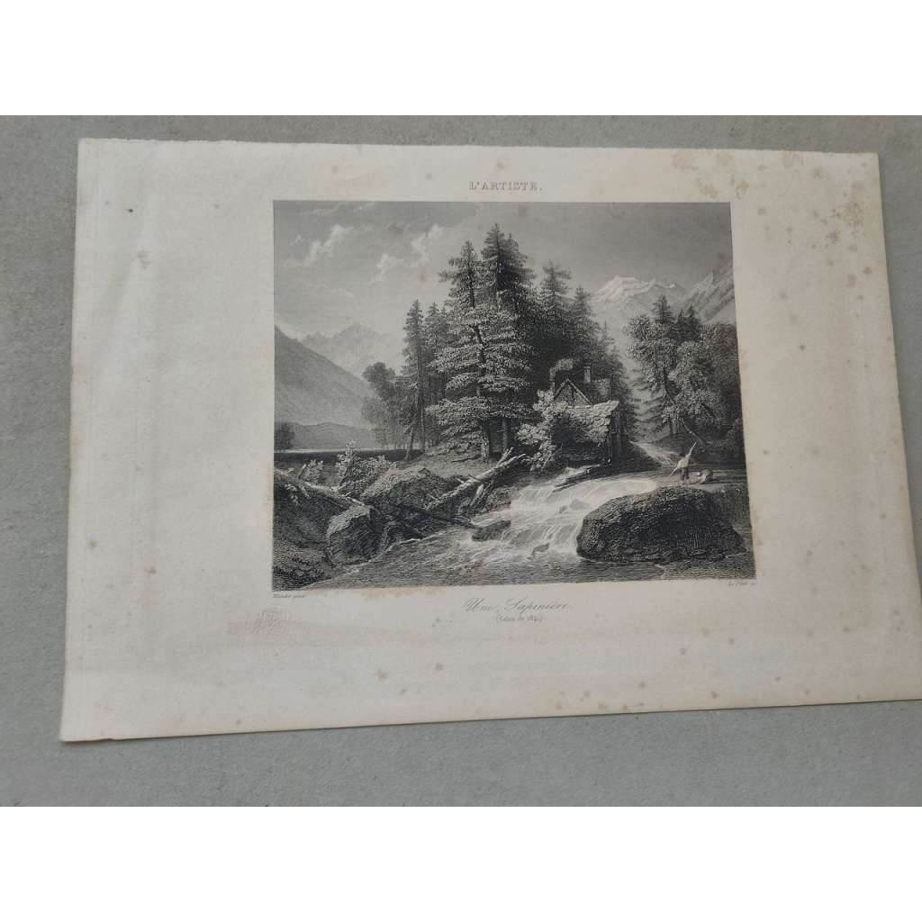 Joseph Watelet - Une Sapiniére (les, Alpy) - litografie 1841, grafika, nesignováno