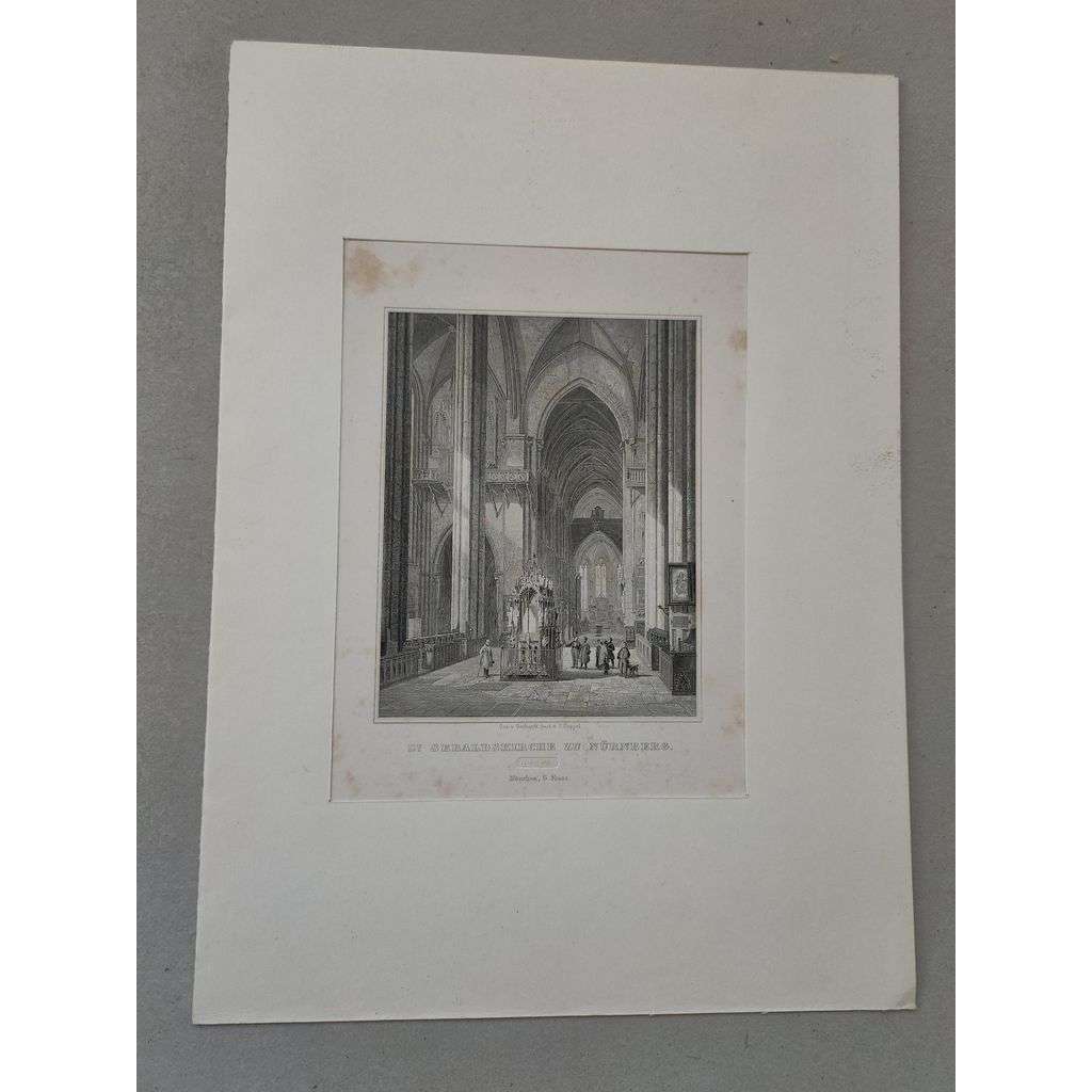 J. Poppel - Kostel Sv. Sebalda v Norimberku (Německo, Nürnberg)  - ocelorytina 1850 - 1860, grafika, nesignováno