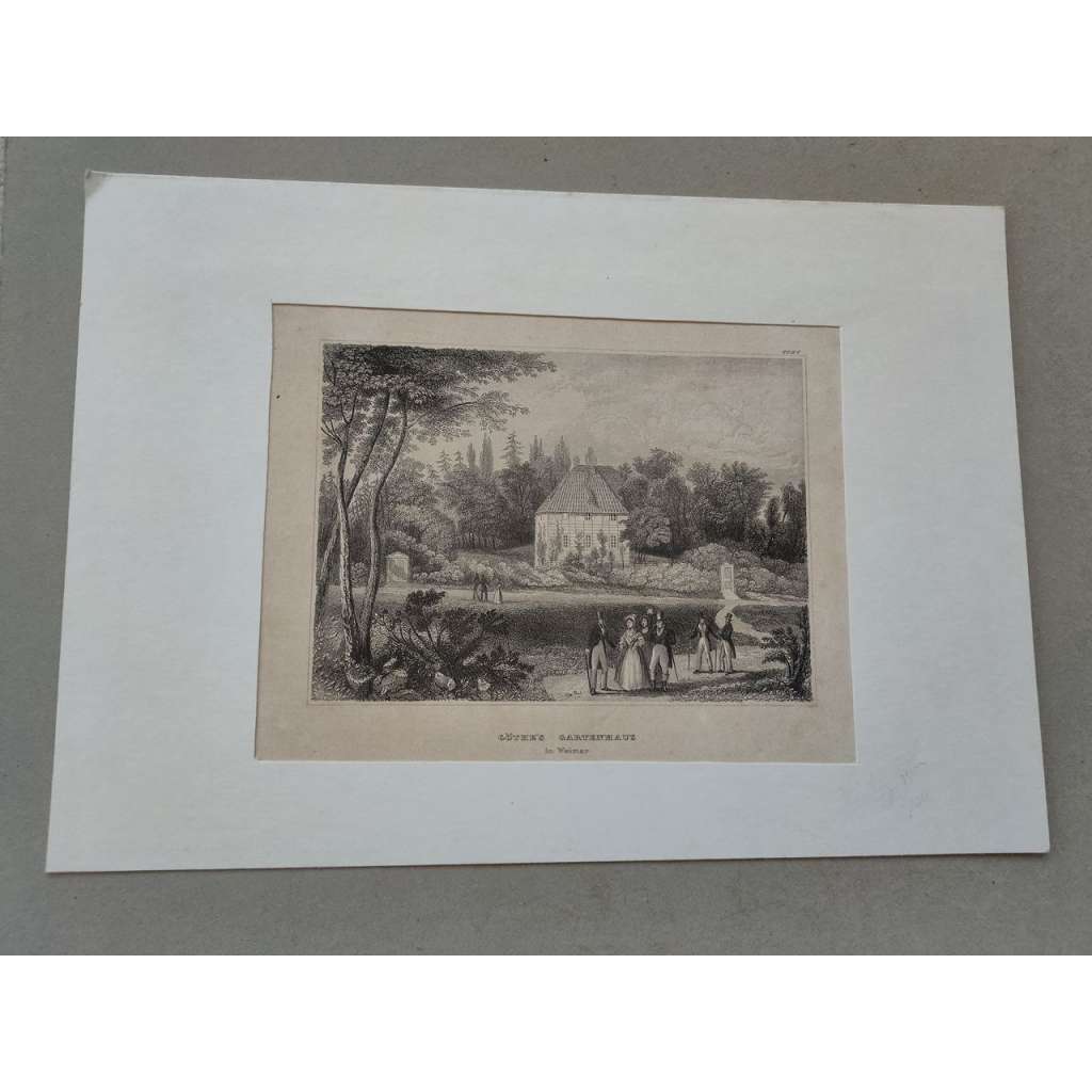 Zahradní dům Johanna Wolfganga von Goethe (Weimar, Německo) - oceloryt cca 1830 - 1840, grafika, nesignováno