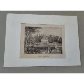 Zahradní dům Johanna Wolfganga von Goethe (Weimar, Německo) - oceloryt cca 1830 - 1840, grafika, nesignováno