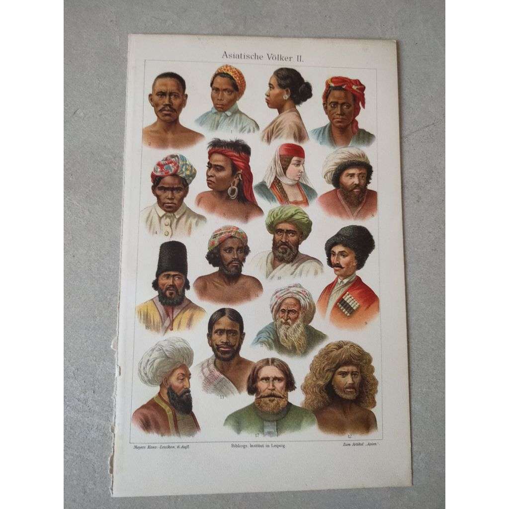 Asijské národy, Asiaté - chromolitografie cca 1880, grafika, nesignováno