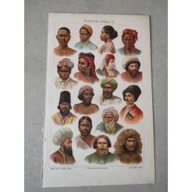 Asijské národy, Asiaté - chromolitografie cca 1880, grafika, nesignováno