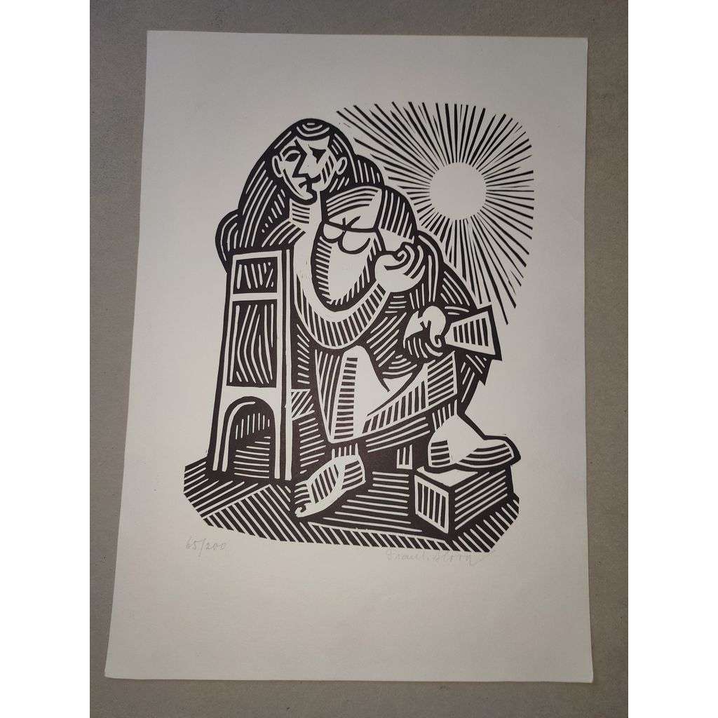 František Hora (1913 - 2004) - Mudrci II. - linoryt 1991, grafika, signováno