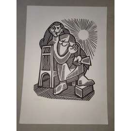 František Hora (1913 - 2004) - Mudrci II. - linoryt 1991, grafika, signováno