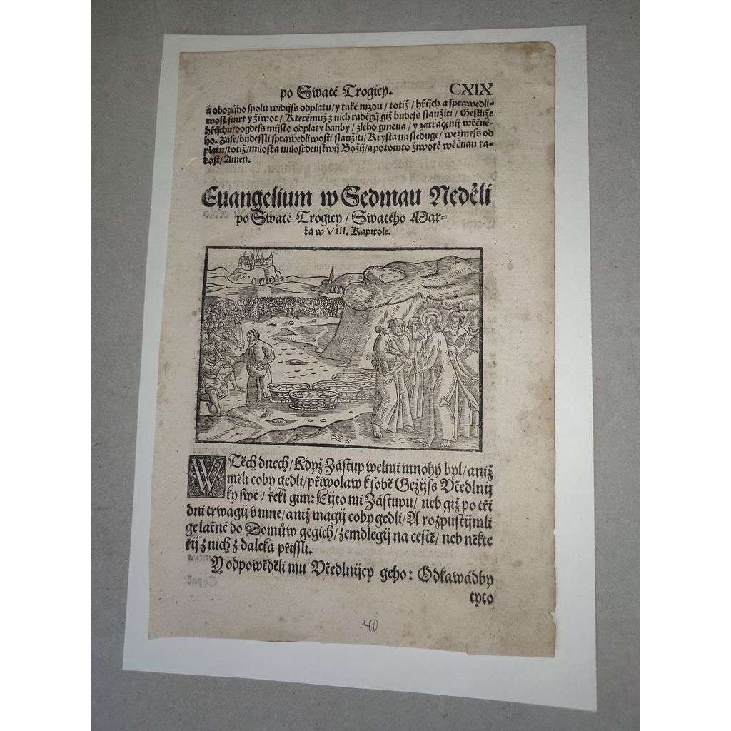 Písmo - Evangelium - dřevořez 18 století, grafika, nesignováno