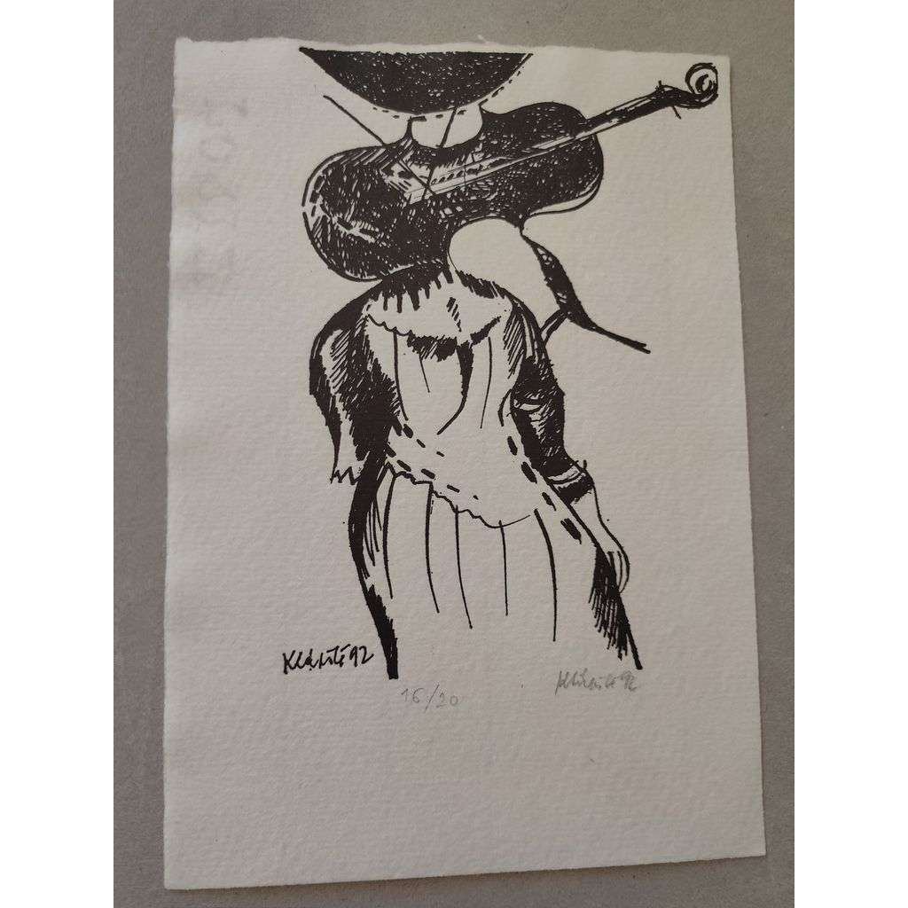 Jaroslav Klápště (1923 - 1999) - Hudebnice - suchá jehla 1992, grafika, signováno