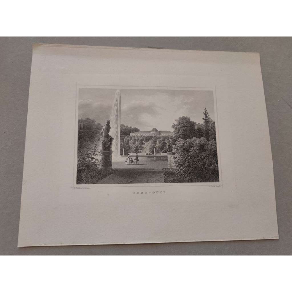 Zámek - Sanssouci, Německo - oceloryt cca 1840, grafika, nesignováno