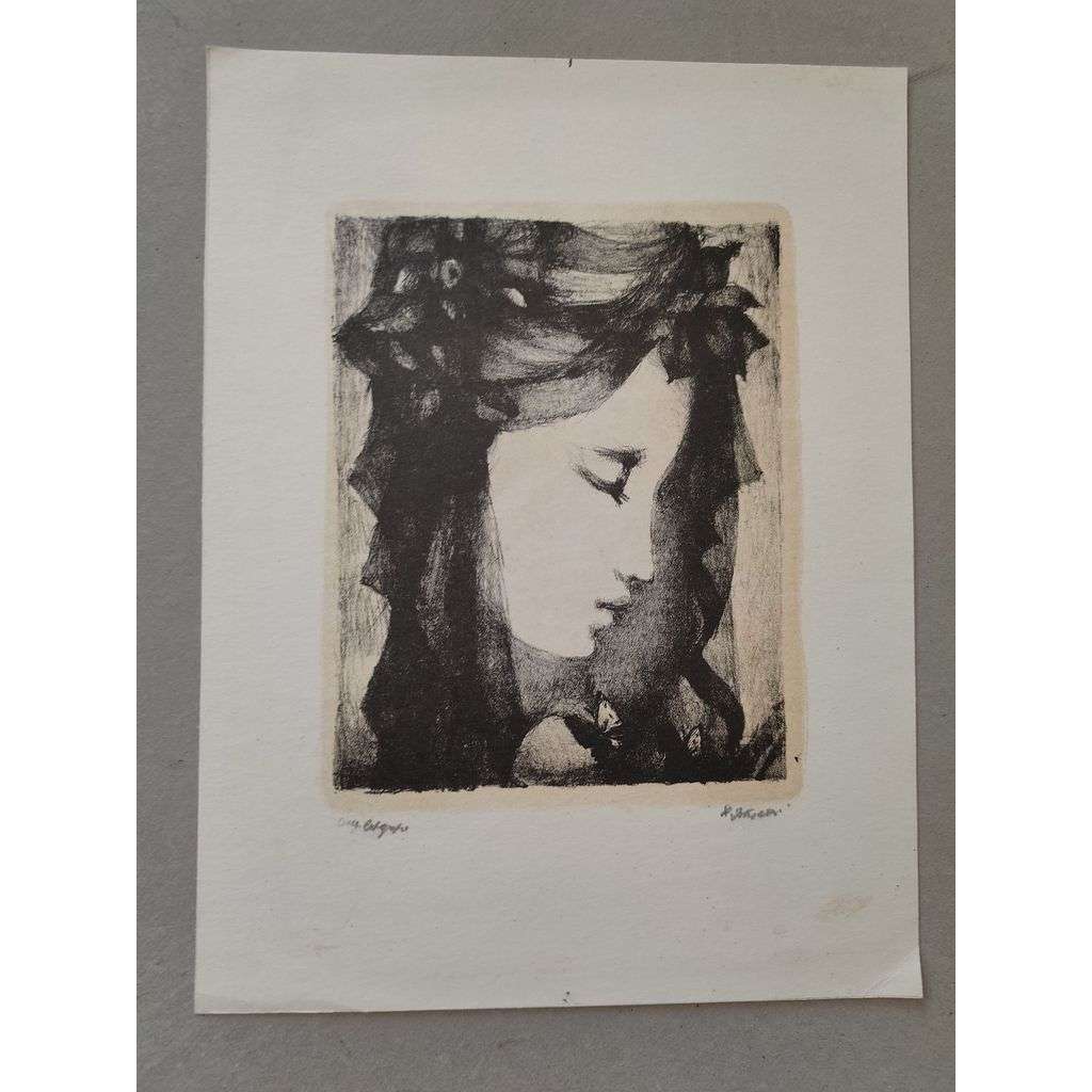 Ludmila Jiřincová (1912 - 1994) - Dívka ve smutku - litografie, grafika, signováno