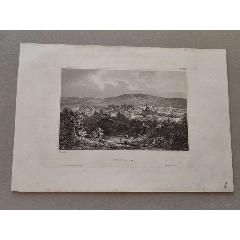 Stuttgart, Německo - ocelorytina cca 1840, grafika, nesignováno