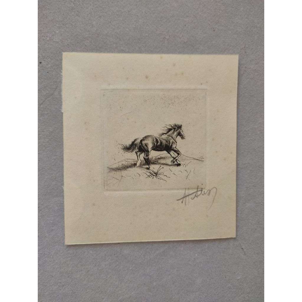 Adolf Alex Jelínek (1890 - 1957) - Běžící kůň - lept, grafika, signováno