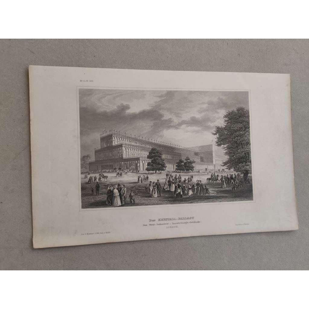 Anglie, Londýn, Křišťálový palác - oceloryt 1850, grafika, nesignováno