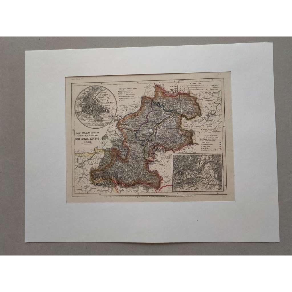 Meyer´s Zeitungs - Atlas - Rakousko, Salzburg,  mapa - rytina 1849, grafika, nesignováno
