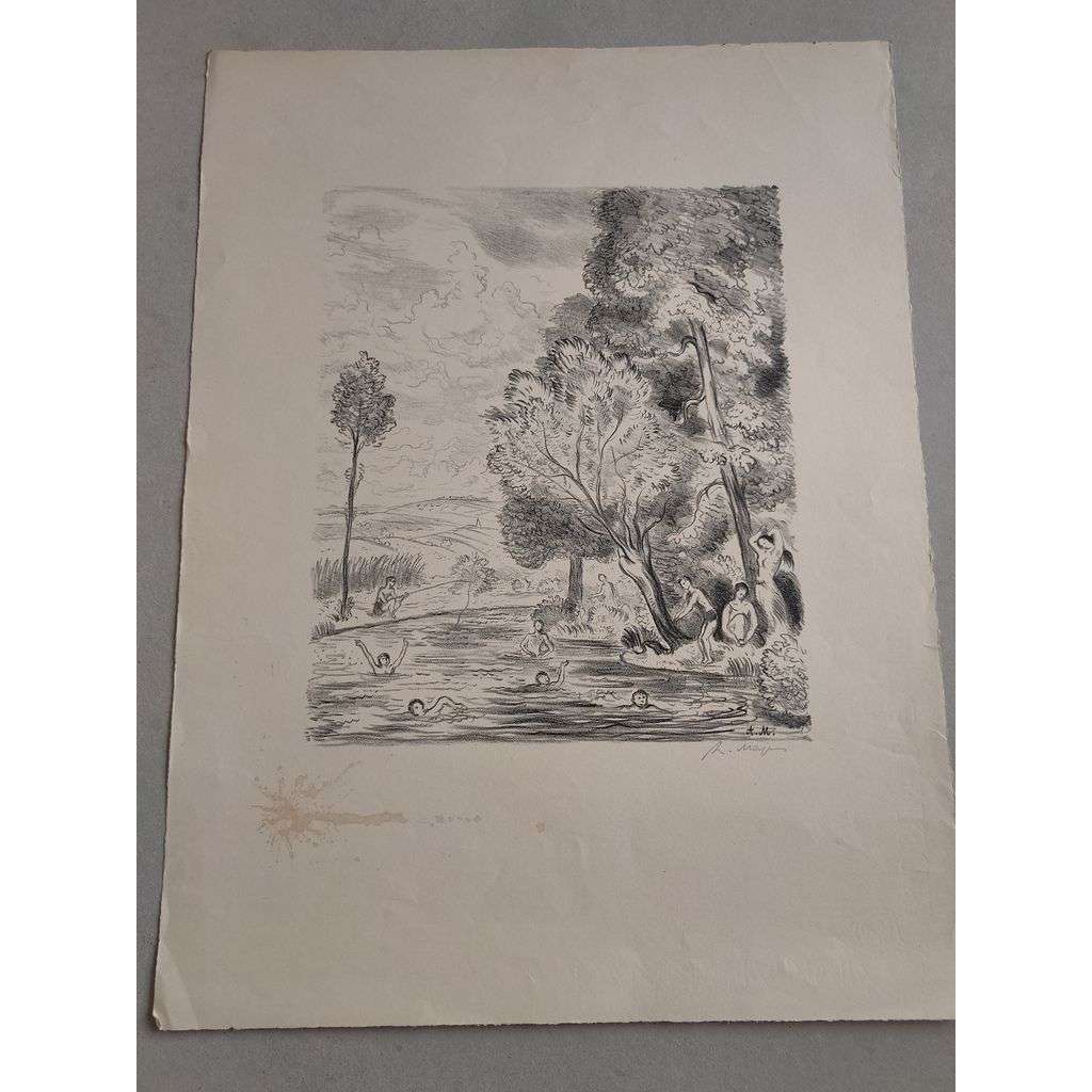 Antonín Majer (1882 - 1963) - Léto u vody - litografie, grafika, signováno