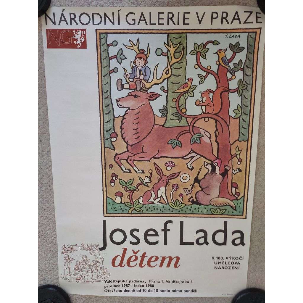 Josef Lada dětem - Národní galerie v Praze k 100. výročí umělcova narození - výstava umění 1987 - 1988 - reklamní plakát