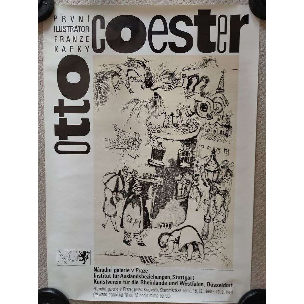Otto Coester + první ilustrátor Franze Kafky (Franz Kafka) - Národní galerie v Praze - výstava umění 1990 - 1991 - reklamní plakát