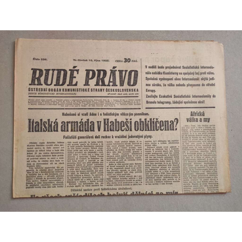 Rudé právo (10.10.1935) - 1. republika, staré noviny