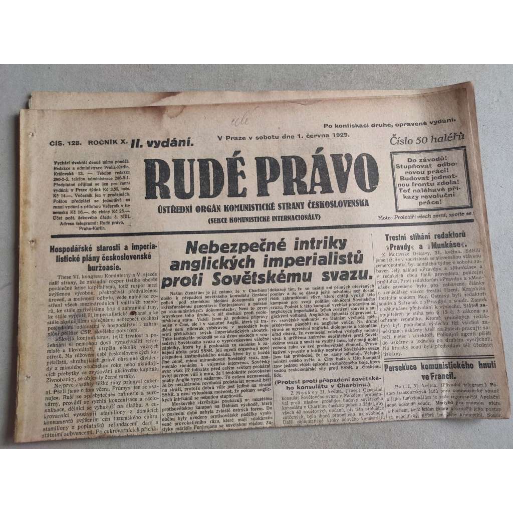 Rudé právo (1.7.1929; ročník X.) - 1. republika, staré noviny