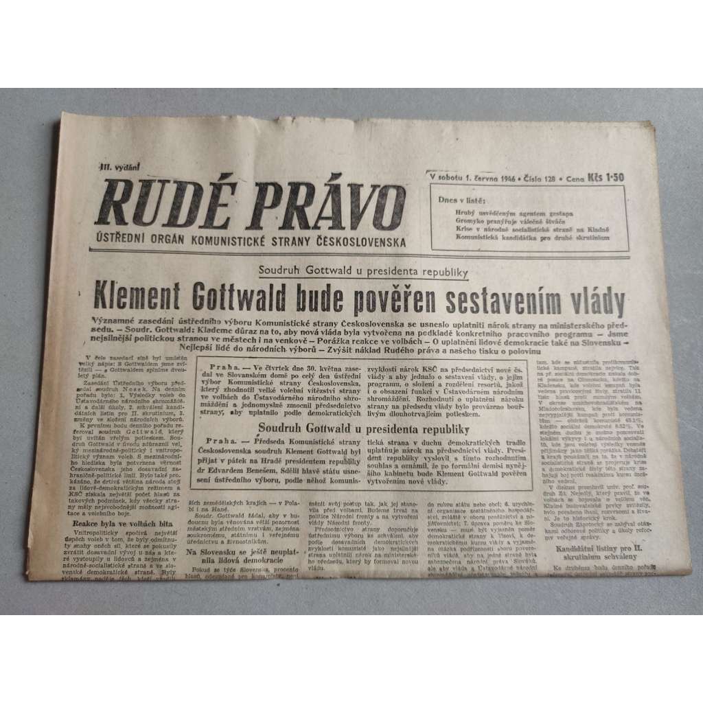 Rudé právo (1.6.1946) - staré noviny