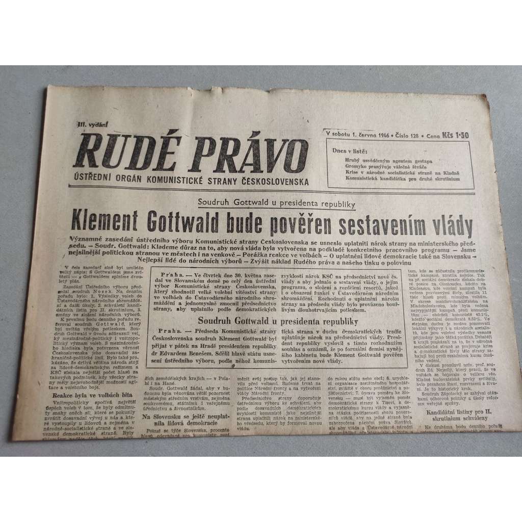 Rudé právo (1.6.1946) - staré noviny