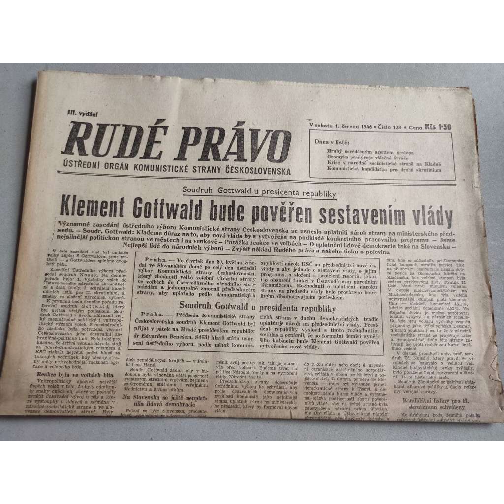 Rudé právo (1.6.1946) - staré noviny