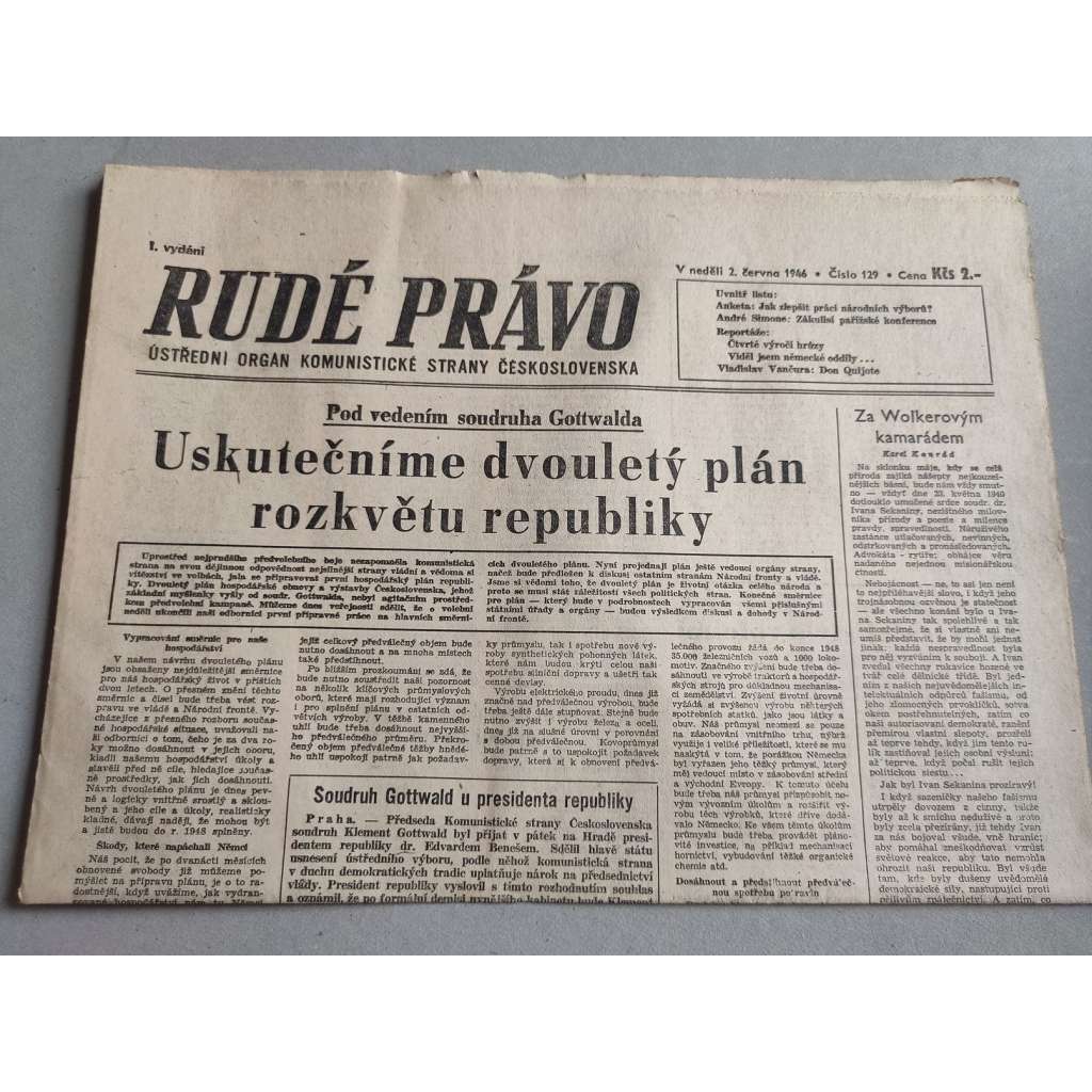 Rudé právo (2.6.1946) - staré noviny