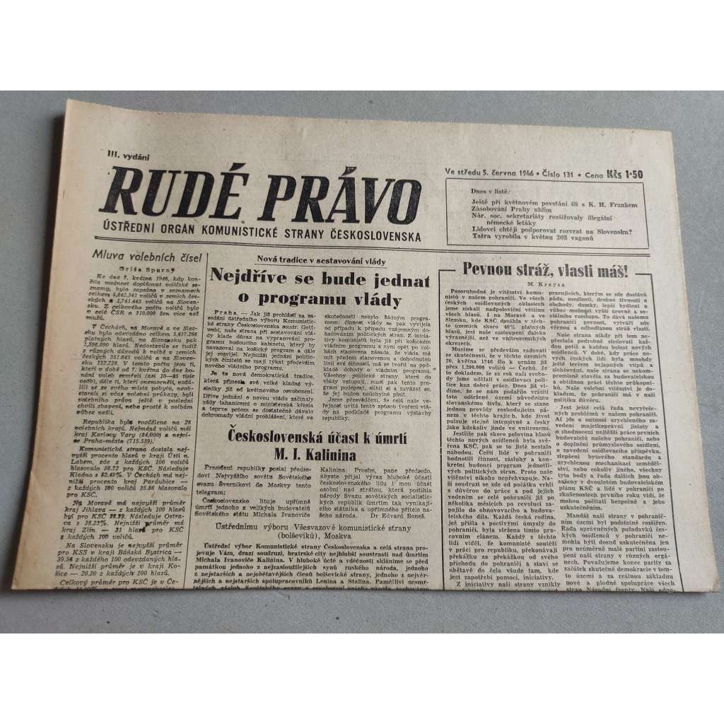 Rudé právo (5.6.1946) - staré noviny
