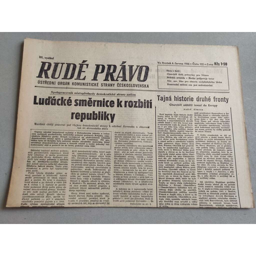 Rudé právo (6.6.1946) - staré noviny