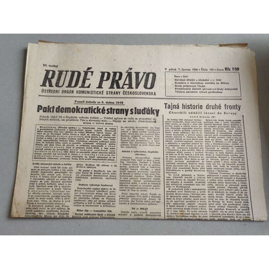 Rudé právo (7.6.1946) - staré noviny