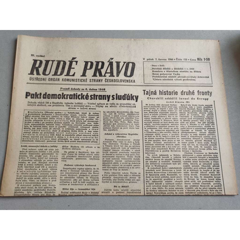 Rudé právo (7.6.1946) - staré noviny