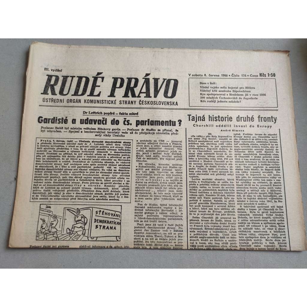 Rudé právo (8.6.1946) - staré noviny