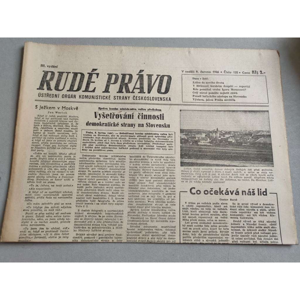 Rudé právo (9.6.1946) - staré noviny