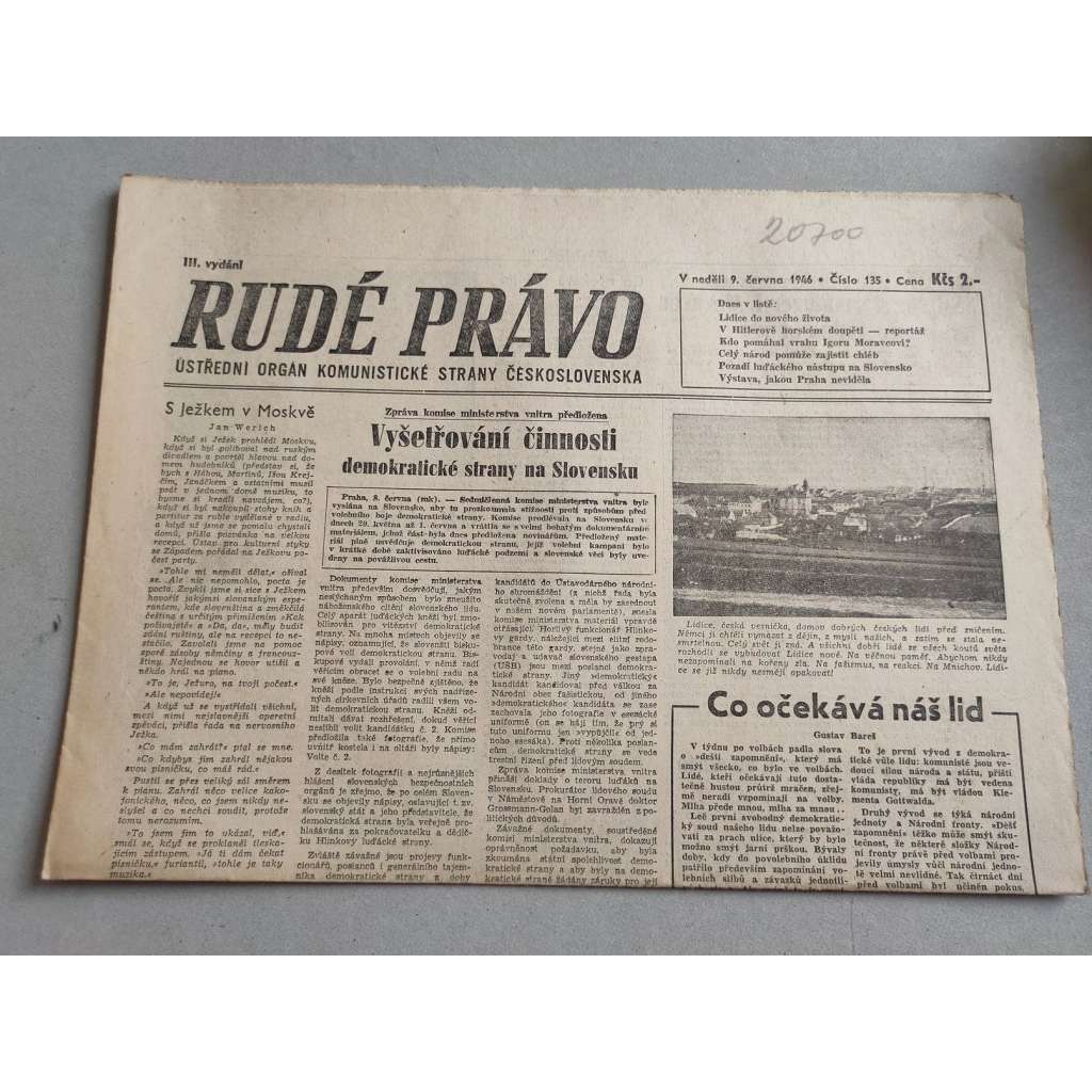 Rudé právo (9.6.1946) - staré noviny