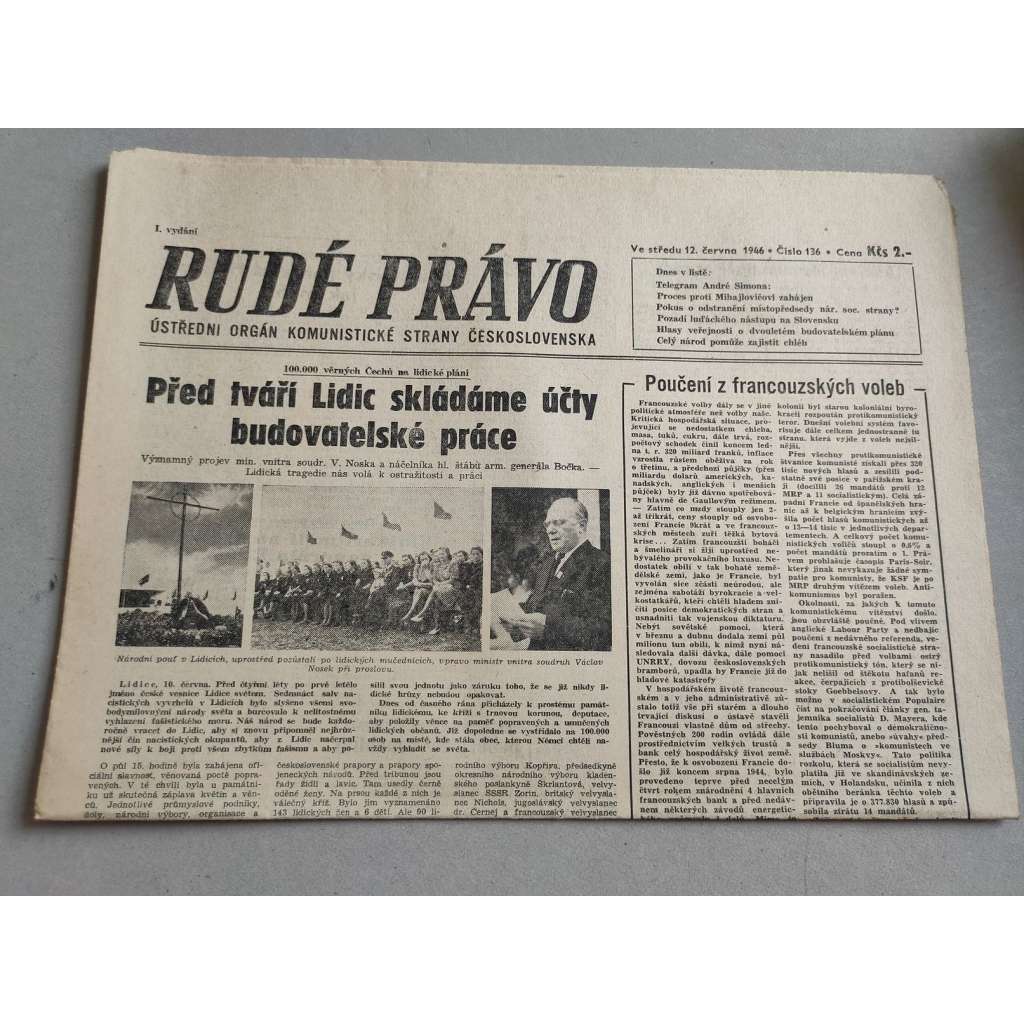 Rudé právo (12.6.1946) - staré noviny