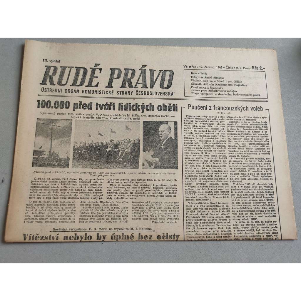 Rudé právo (12.6.1946) - staré noviny