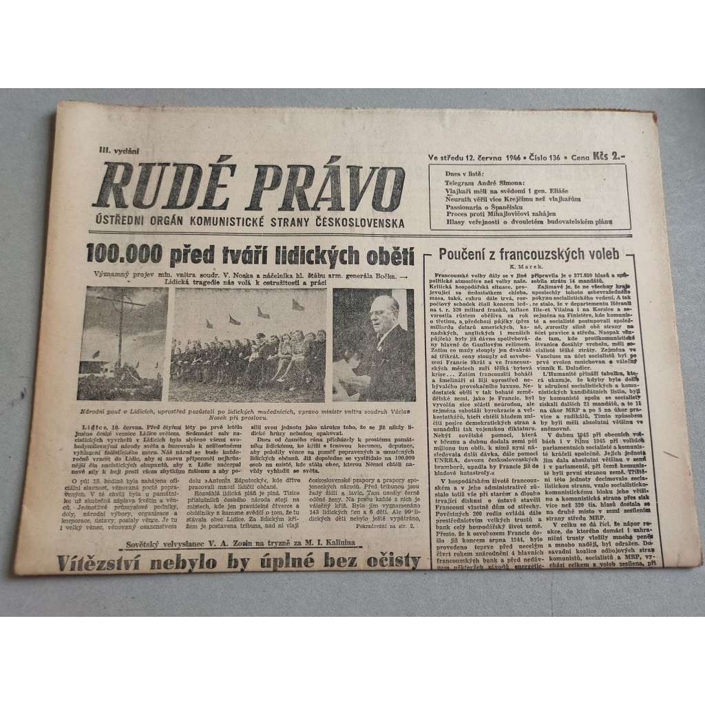 Rudé právo (12.6.1946) - staré noviny