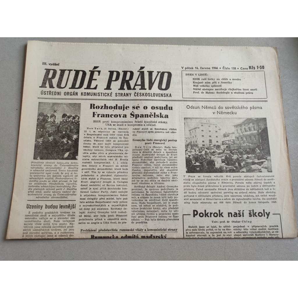 Rudé právo (14.6.1946) - staré noviny