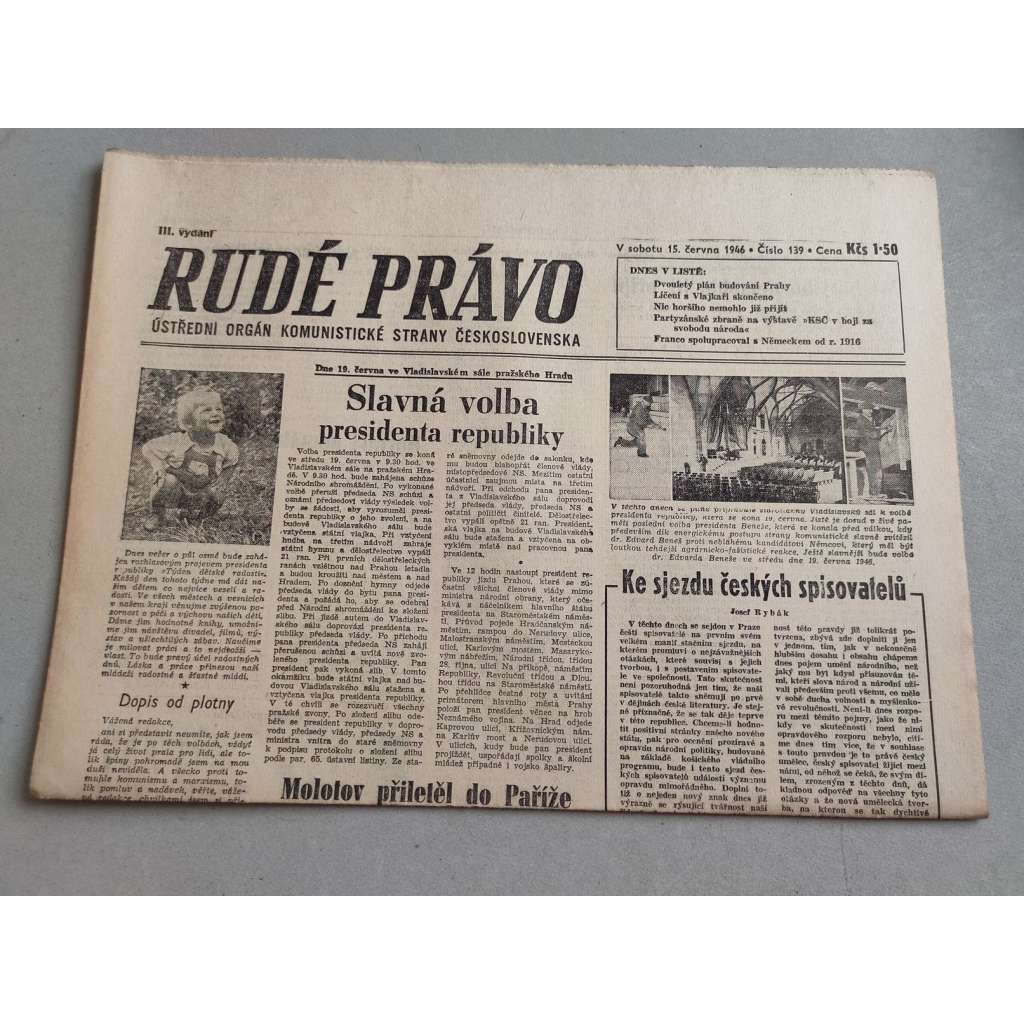 Rudé právo (15.6.1946) - staré noviny