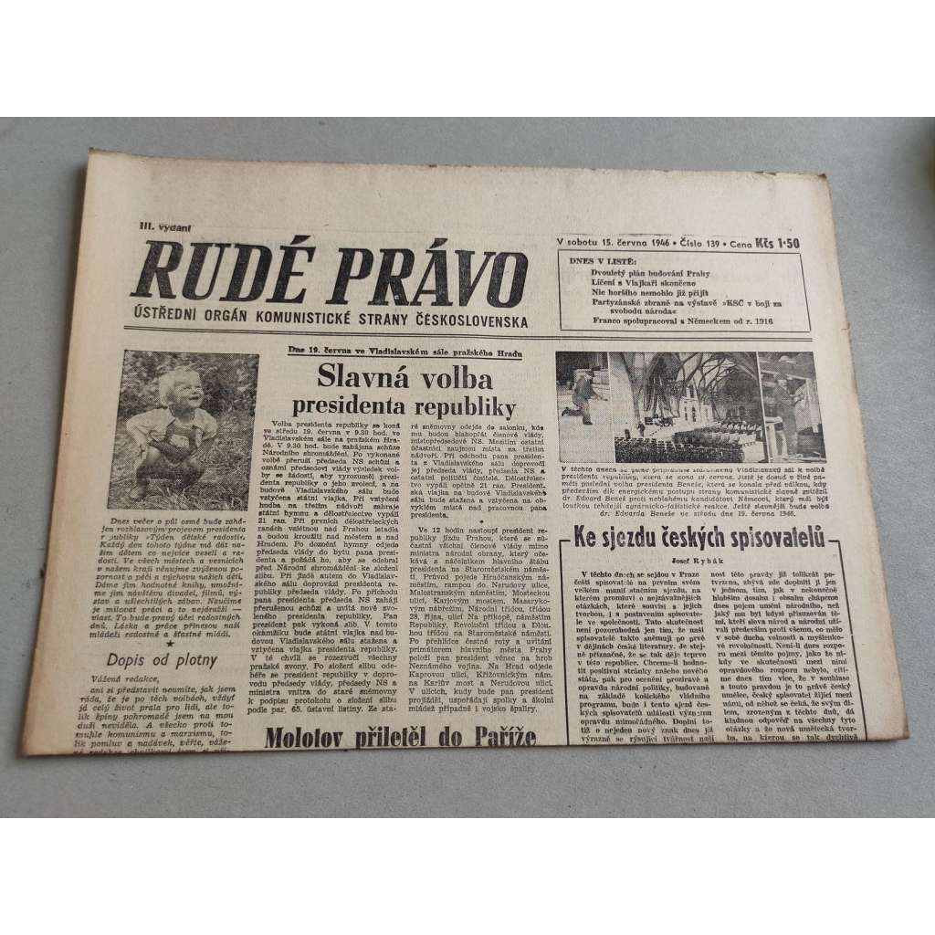 Rudé právo (15.6.1946) - staré noviny