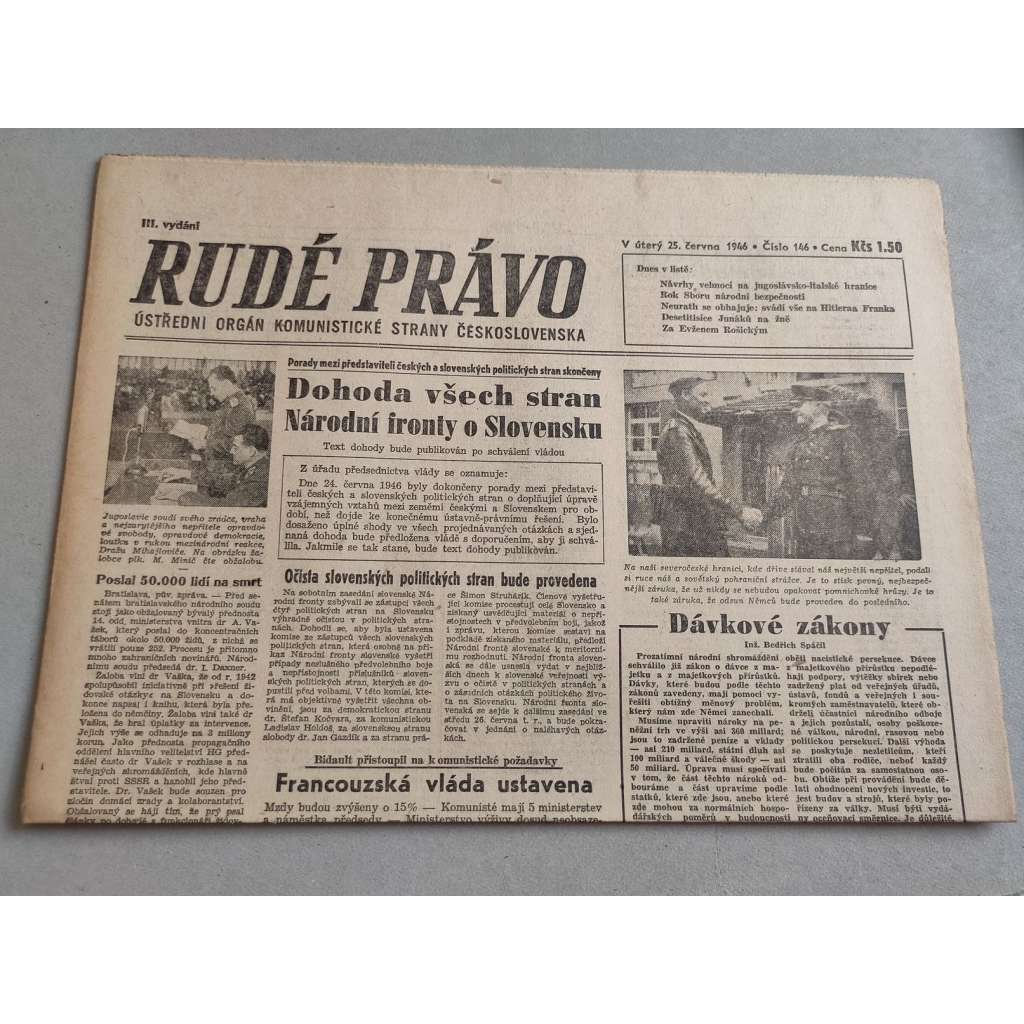 Rudé právo (25.6.1946) - staré noviny