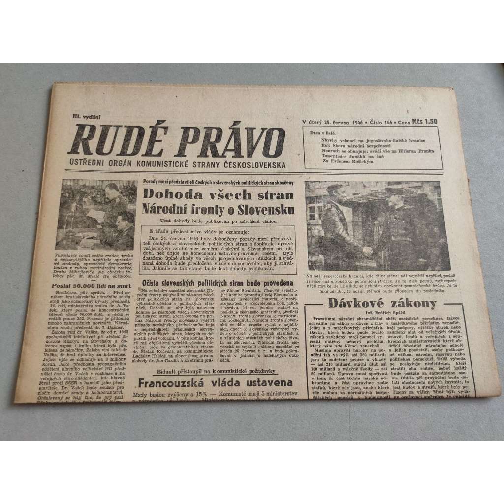 Rudé právo (25.6.1946) - staré noviny
